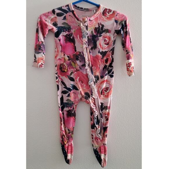 Posh Peanut Ruffled Bamboo Zipper Footie Dusk Rose 3-6M